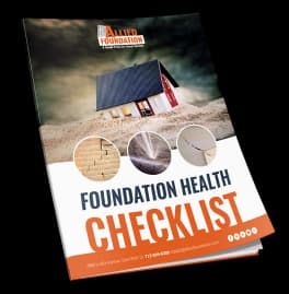 Foundation Health Checklist booklet featuring a house with visible foundation issues, emphasizing essential assessments for homeowners in Houston.