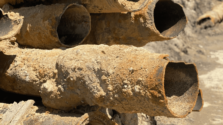 some very old pipes that are in the dirt