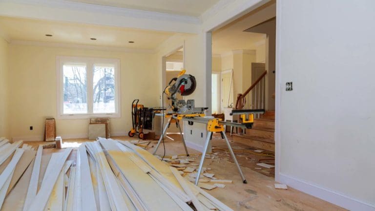 a room that is being remodeled with wood flooring