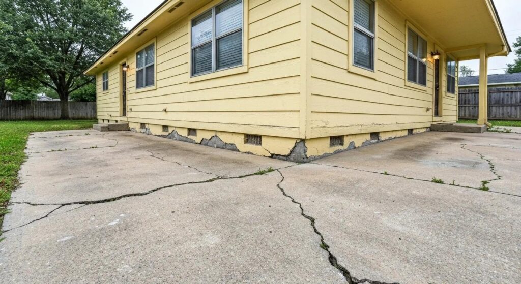 Houston home exhibiting foundation issues with visible cracks and uneven surfaces