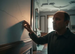 man inspecting wall