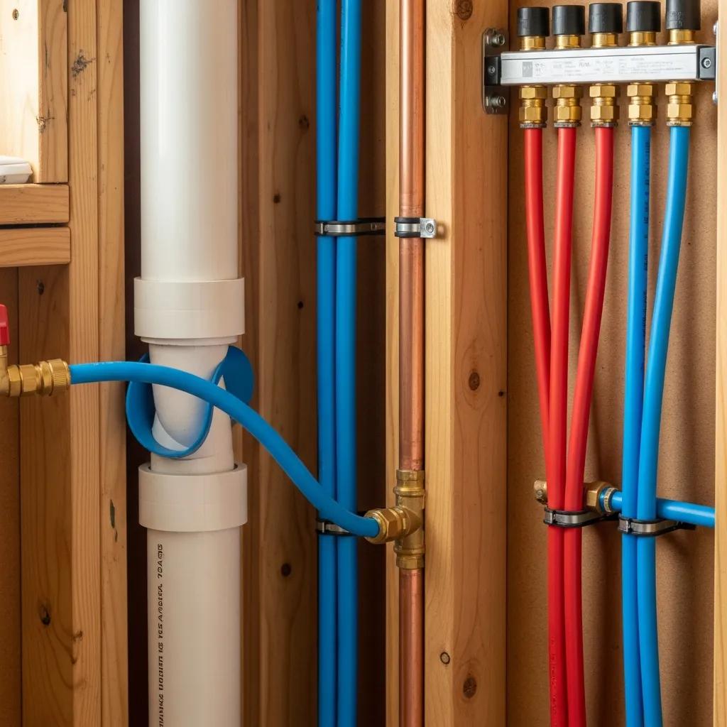 Close-up showing PEX pipe flexibility and reliability in a plumbing application