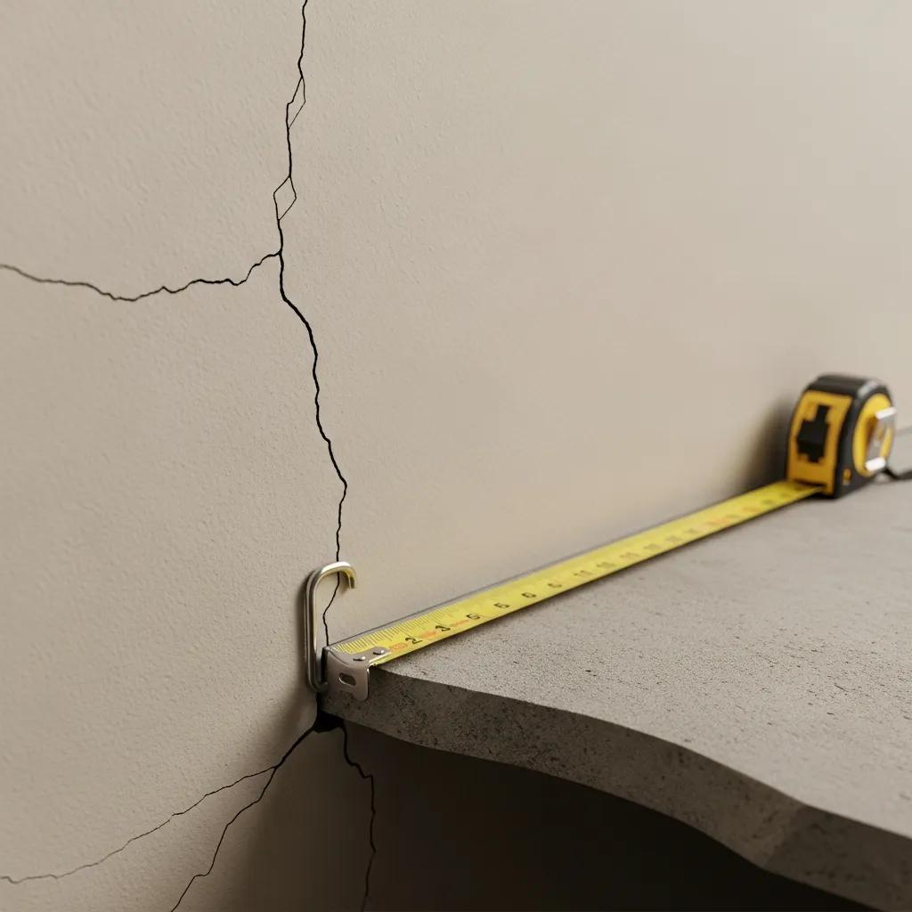 Close-up of wall cracks and uneven flooring indicating foundation settlement signs