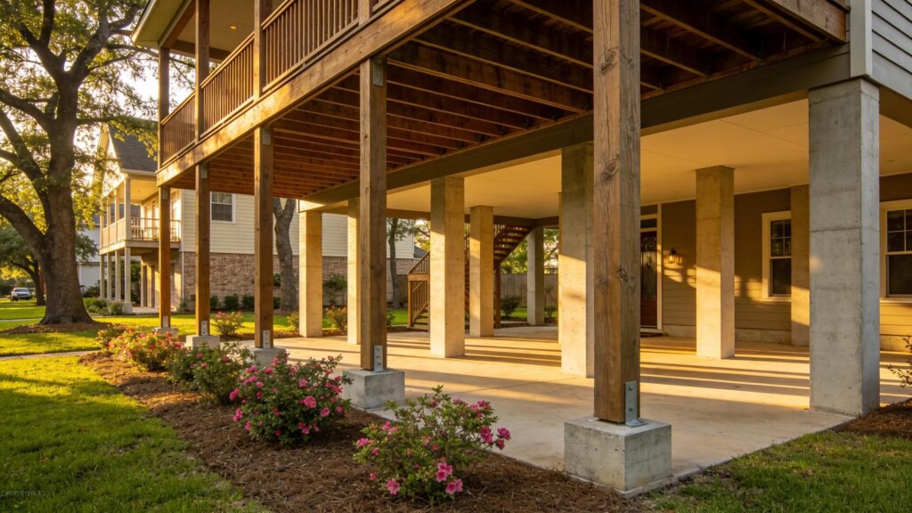 Houston home with a visible pier and beam foundation, emphasizing structural integrity and residential construction