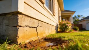 Houston home with cracked foundation symbolizing foundation leak concerns